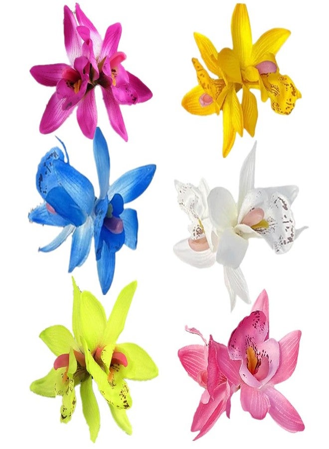 Aacehlh 6 Pcs Hawaiian Flower Hair Clips for Women, Artificial Plumeria Hibiscus Flower Hair Clips Accessories for Vacation, Parties, Beach, and Seaside Events (Orchid) - Image 1